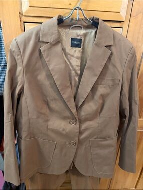 Madeline Tan Tailored Two-Button Blazer